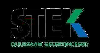 STEK Duurzaam Gecertificeerd logo met groene en blauwe pijl design