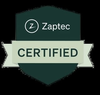Zaptec certified badge logo met circulaire teal schild design
